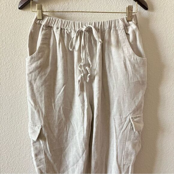 Umgee Boho Linen Blend Casual Loungewear Summer Vacation Minimalist Cargo Pants - Picture 2 of 6